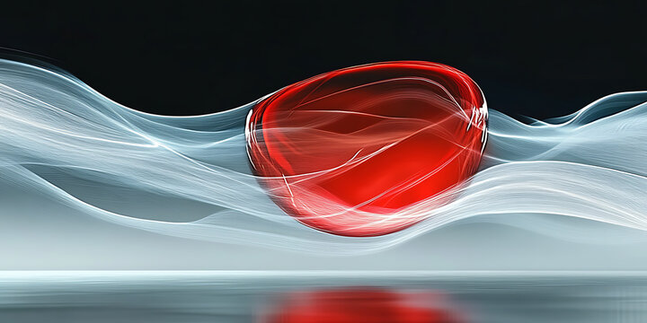 Abstract Red Blood Cell Floating in a White Swirl Against a Dark Background Artistic Medical Illustration