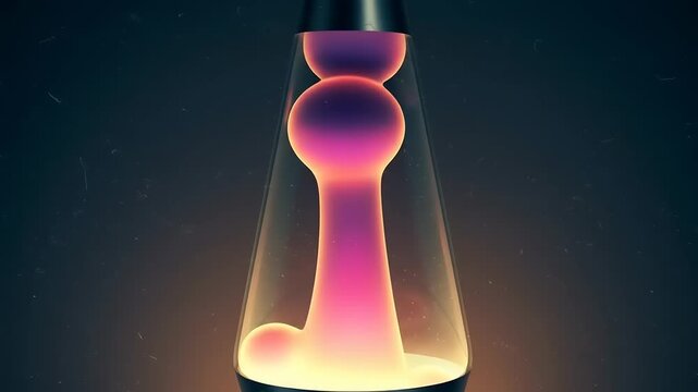 Colorful lava lamp with vibrant pink and purple blobs rising and falling in a dark background