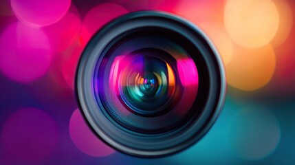 Digital art installation projector lens, vibrant light, subtle distortion