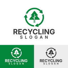 Minimal Eco Logo with Tree and Recycling Arrows – Clean Flat Vector Symbol for Sustainability and Green Energy