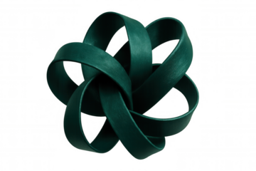 Intricate green ribbons interlace, creating a captivating abstract knot, perfect for design projects needing a touch of elegance and complexity with transparent background