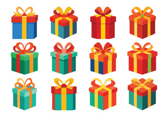 Collection of Colorful Gift Boxes with Ribbons for Celebrations and Holidays