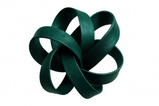 Intricate green ribbons interlace, creating a captivating abstract knot, perfect for design projects needing a touch of elegance and complexity with transparent background