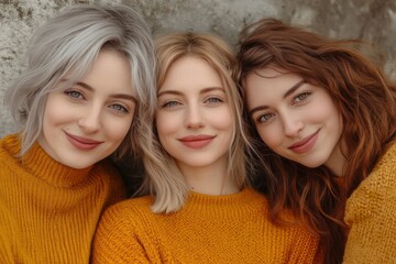 Obraz premium Three diverse smiling women looking at camera