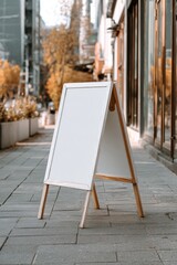 Empty white signboard on a sidewalk