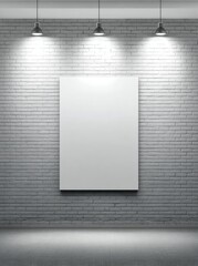 Empty gallery wall, blank canvas, spotlights