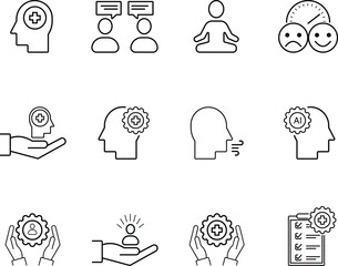 Mental Health and Therapy Vector Icon Set. Pixel Perfect,For Mobile and Web. Contains such icons like therapy, depression, counseling, psychiatrist, mental disease, awareness, care,  etc