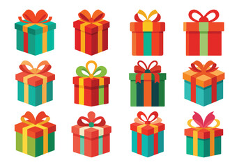 Festive Collection of Colorful Gift Boxes with Ribbons for Celebrations and Holidays