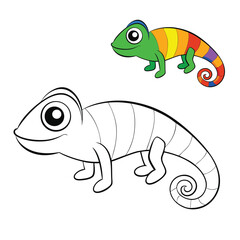 A playful cartoon chameleon with vibrant rainbow colors, perched on a branch, ready to be colored—fun, whimsical, and perfect for creative coloring fun!
