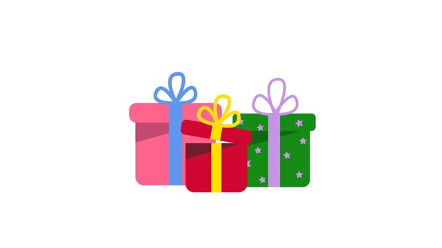 Colourful gift boxes with ribbon icon animation. Christmas gift, 4k video