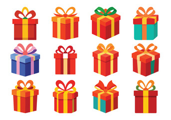 Colorful Gift Box Collection for Celebrations and Holidays Isolated on White