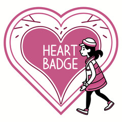 Vector art of cartoon illustration of a girl walking past a heart shaped badge