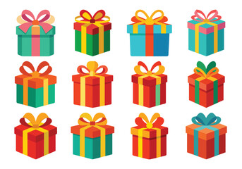 Collection of Colorful Gift Boxes with Ribbons and Bows for Celebrations