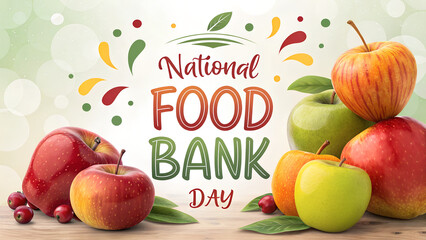 Celebrating National Food Bank Day with Colorful Apples and Festive Typography Design
