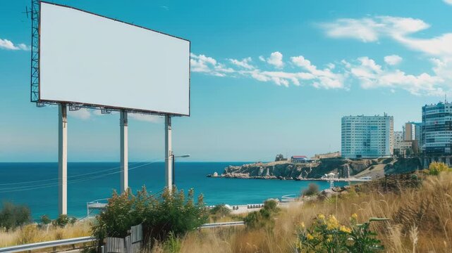 A large white billboard sits on the side of a road, featuring a clear and concise message
