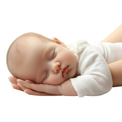 sleeping newborn baby holding mother hand, Newborn baby peacefully sleeping while gently holding their mother's hand, isolated on transparent background