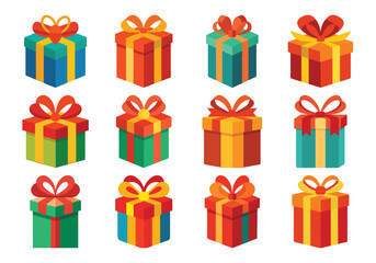 Colorful Gift Boxes with Ribbons for Celebrations and Holidays Vector Illustration