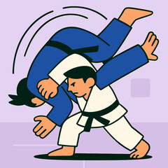 Stylized Illustration Of Two Figures Engaged In A Judo Throw Showcasing Movement And Determination
