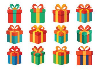Collection of Colorful Gift Boxes with Ribbons and Bows for Celebrations
