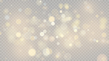 Fototapeta na wymiar Golden dust light png. Christmas glowing bokeh confetti and sparkle overlay texture for your design. Stock royalty free vector illustration. PNG 