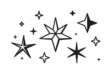 Dynamic constellation of black star shapes, perfect for adding a touch of elegance to any design, creating a celestial and magical feeling