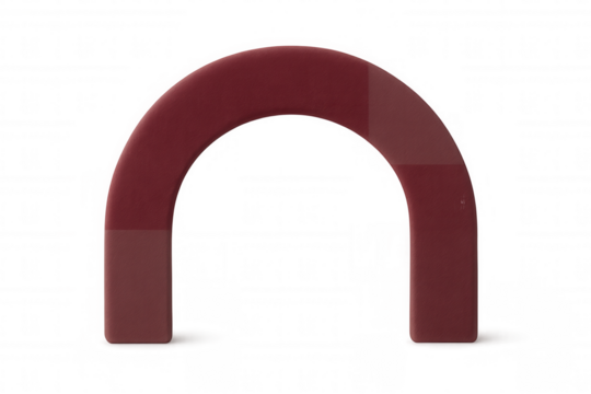 Horseshoe-shaped red magnet rendering, showcasing magnetic properties against transparent backdrop, symbolizing attraction and power - Powered by Adobe
