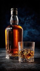 Amber bottle and glass of whiskey