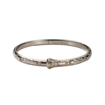 Platinum kada with engraved leaves and champagne diamonds bracelet