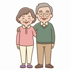 Title: Cute Grandparents Cartoon Illustration – Elderly Couple Character Clipart