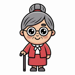 Title: Cute Grandma Cartoon Illustration – Elderly Woman Character Clipart