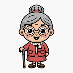 Title: Cute Grandma Cartoon Illustration &ndash; Elderly Woman Character Clipart