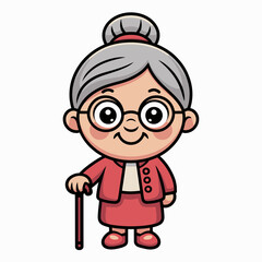 Title: Cute Grandma Cartoon Illustration – Elderly Woman Character Clipart