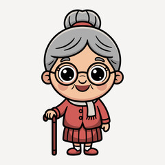 Title: Cute Grandma Cartoon Illustration – Elderly Woman Character Clipart