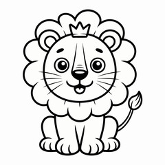 Title: Cute Lion Coloring Page – Cartoon Jungle Animal Line Art