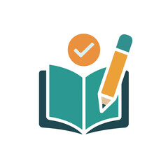 Book Review Illustration Icon Educational Achievement and Growth Symbolism with Pencil and Checkmark Symbolizing Progress