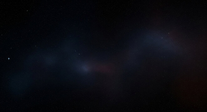 Dark cosmic bokeh background with soft nebula glow and faint star cluster, abstract space backdrop with copy space, perfect for tech headers and ads