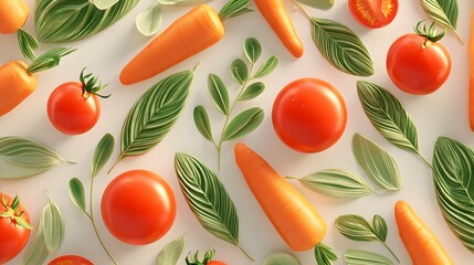 Elegant Clean 3D Display of Fresh Vegetables in a Minimalistic Setting Highlighting a Colorful Vegetarian Food Art