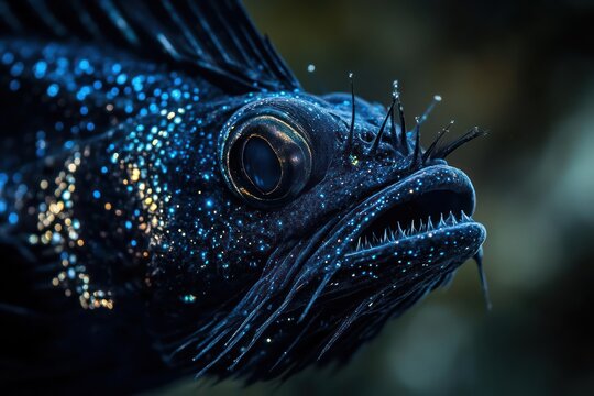 Black dragonfish close-up with bioluminescence