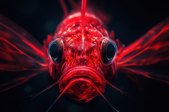 Red dragonfish glowing in the abyss