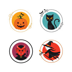 Fototapeta premium Spooky halloween icons featuring a jack o lantern black cat devil and witch ready for the holiday