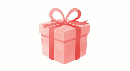 Fototapeta premium A charming pink gift box with a tied ribbon bow featuring a soft watercolor texture.