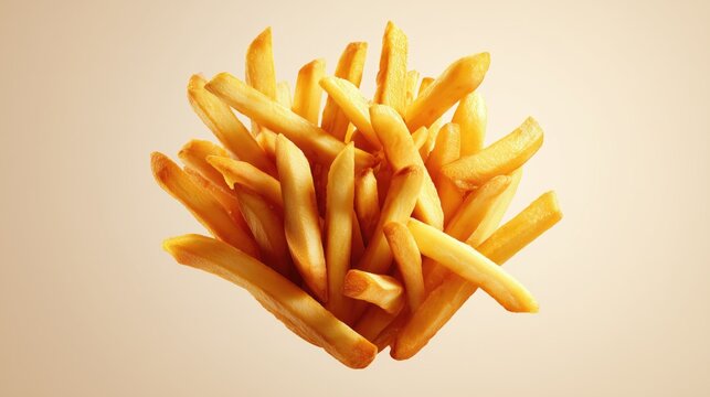 Business branding and product marketing with hyper realistic golden fries in cinematic motion