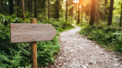 Fototapeta premium Hiking trail sign mockup, forest path, directional, nature exploration
