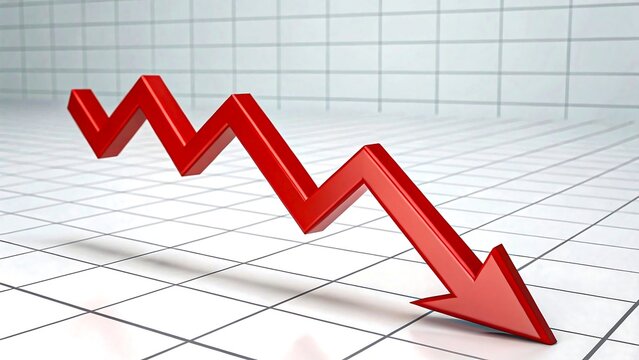 Red downward arrow showing decline on graph background
