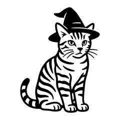 Tabby Cat in Witch Hat