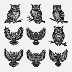 Obraz premium Great Horned Owl Vector Art, Stunning great horned owl vector art featuring detailed illustration of this majestic bird, perfect for t-shirt designs, wildlife logos, posters, stickers, and digital pro