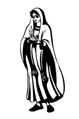 Vector drawing. 5 girls with lamps