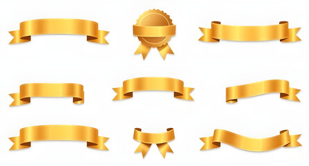 Obraz premium golden gradient ribbons, shiny gold strips, gold border ribbons, golden graphic elements, gold prize ribbons, luxury golden ribbons, golden label ribbons, golden ribbon banner set, gold swirl decorati