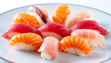 Delicious Assorted Nigiri Sushi Platter: Fresh Salmon, Tuna, and White Fish on Elegant Plate