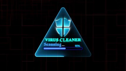 Digital virus cleaner scanning progress bar with shield security icon, antivirus software interface, cybersecurity protection, malware removal process, computer defense, system security technology - Powered by Adobe